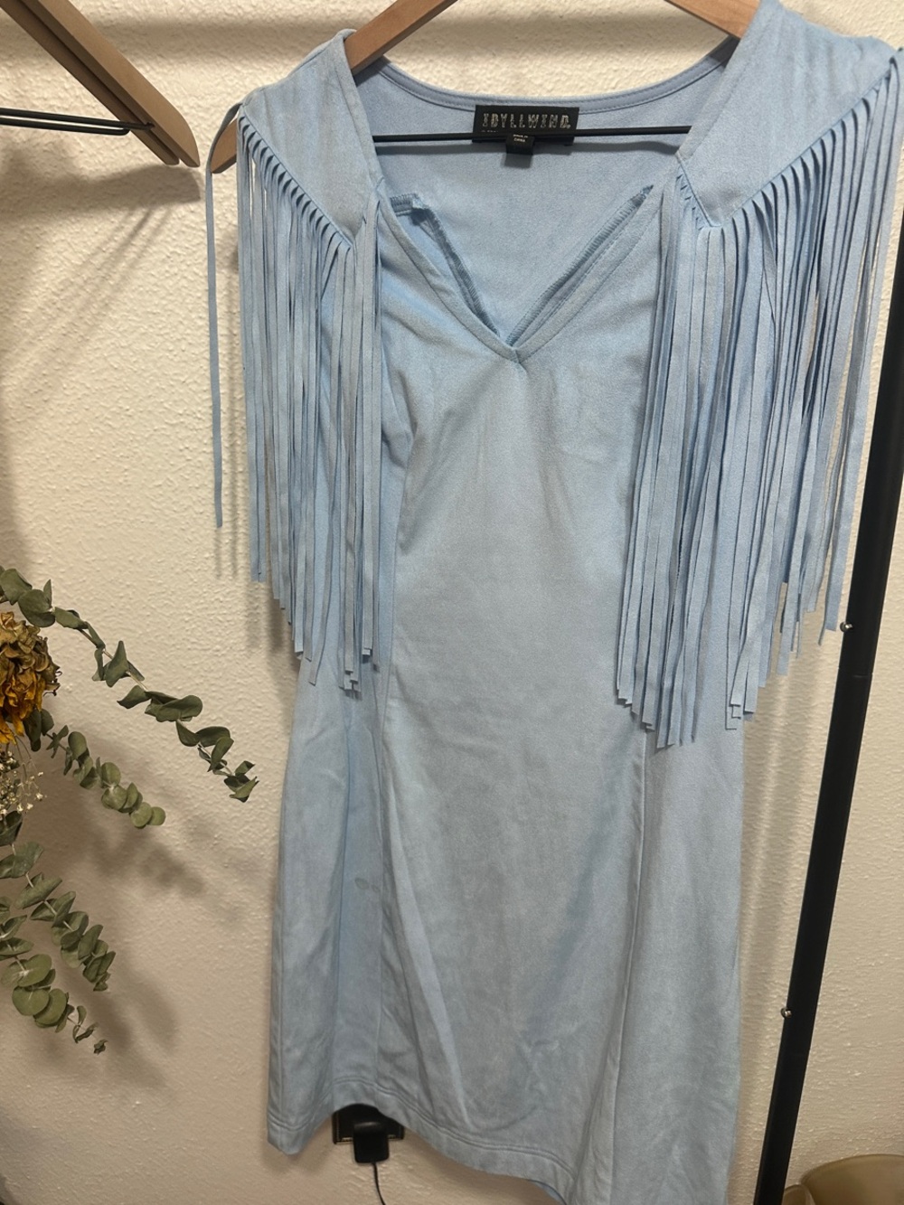 Idyllwind Light Blue V-Neck Fringe Dress